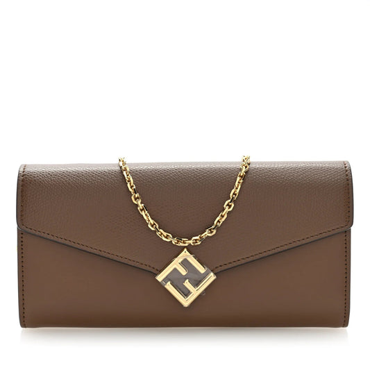Vitello King Cruise FF Diamonds Continental Envelope Wallet on Chain Gianduia