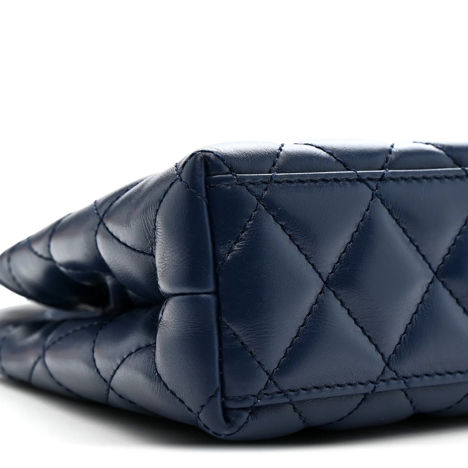 Shiny Aged Calfskin Quilted Nano Kelly Shopper Dark Blue