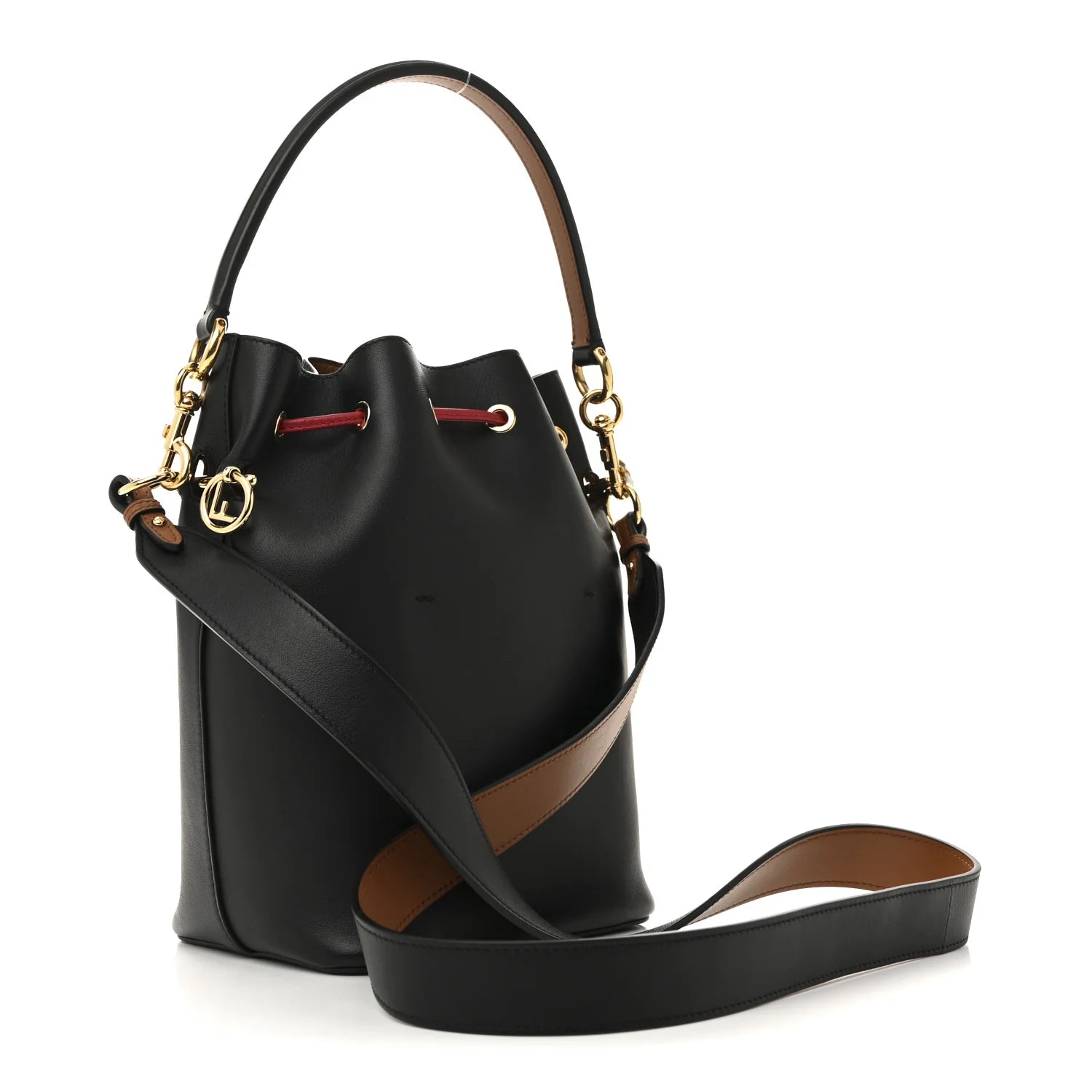 Vitello Grace F Is  Stamp Patch Perforated Small Mon Tresor Bucket Bag Black