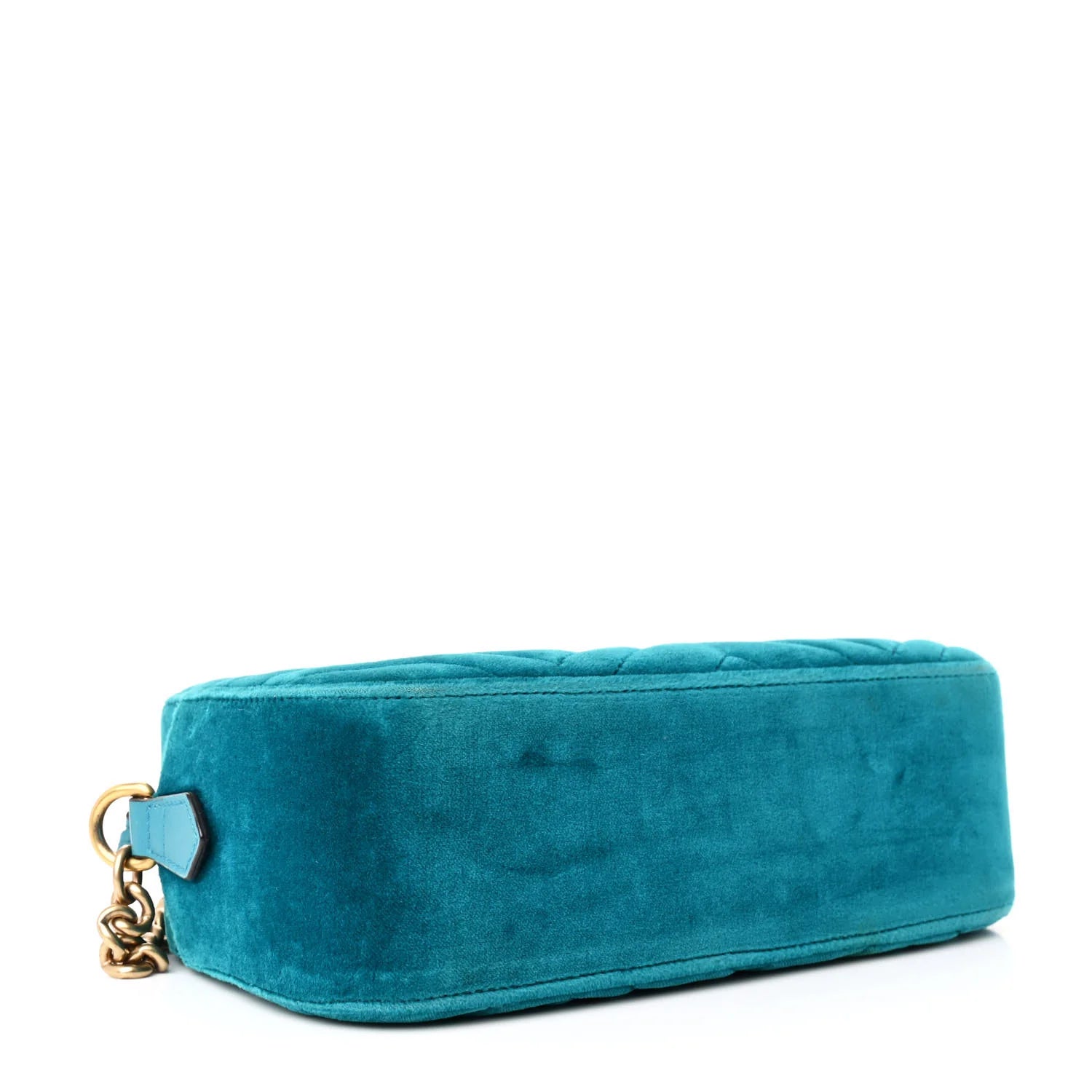Velvet Matelasse Small GG Marmont Chain Shoulder Bag Pavone Cyan