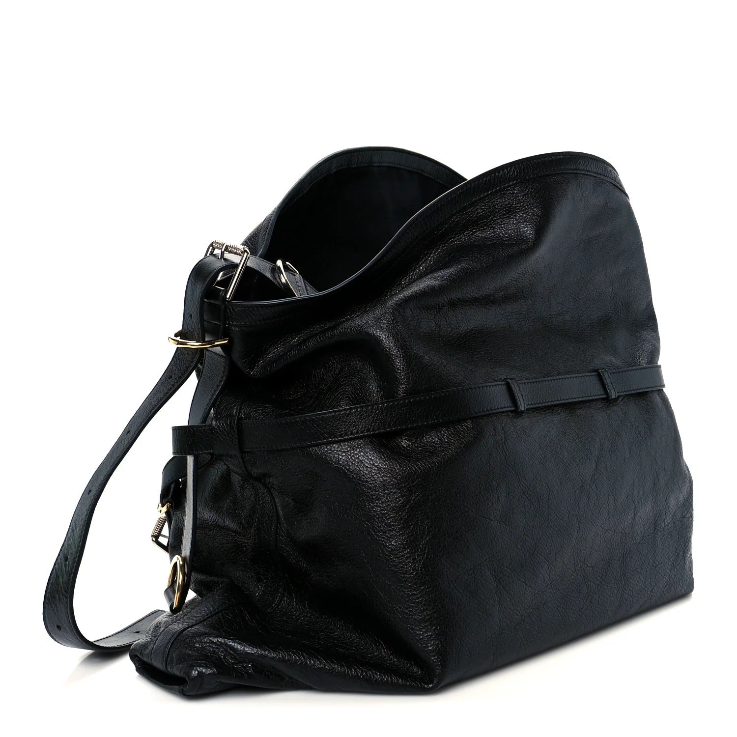 Tumbled Calfskin Large Voyou Bag Black