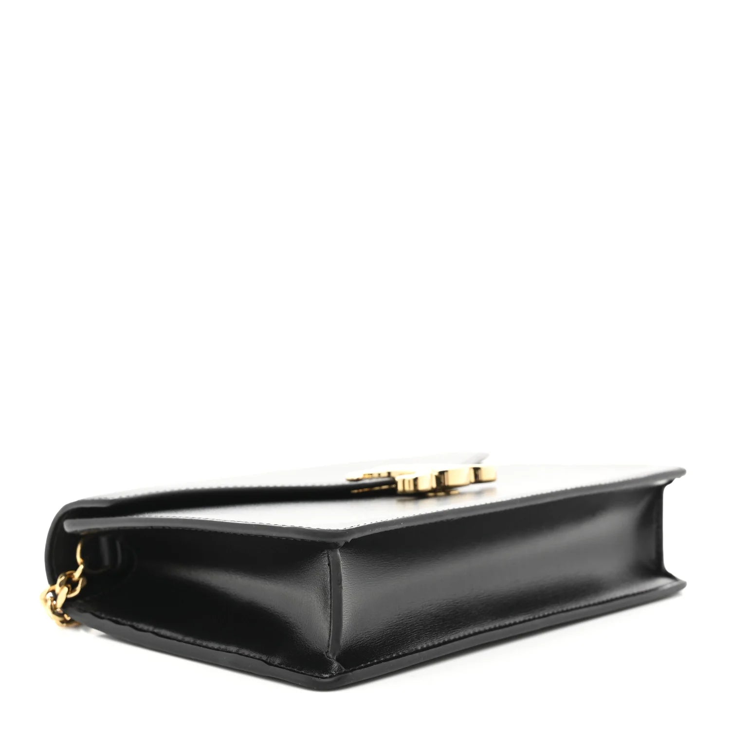 Shiny Calfskin Triomphe Margo Wallet on Chain Black