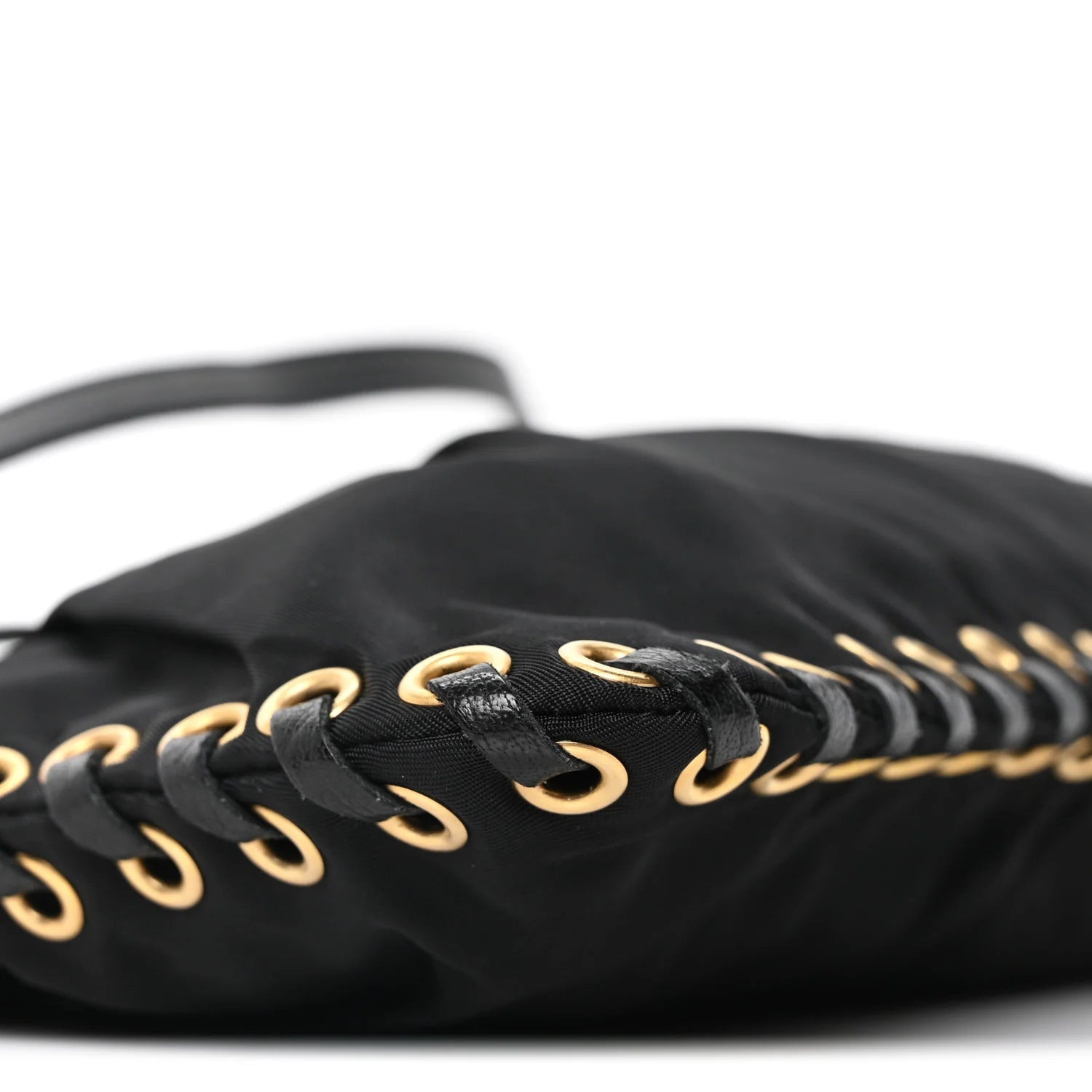 Tessuto Nylon Whipstitch Grommet Tassel Shoulder Bag Black