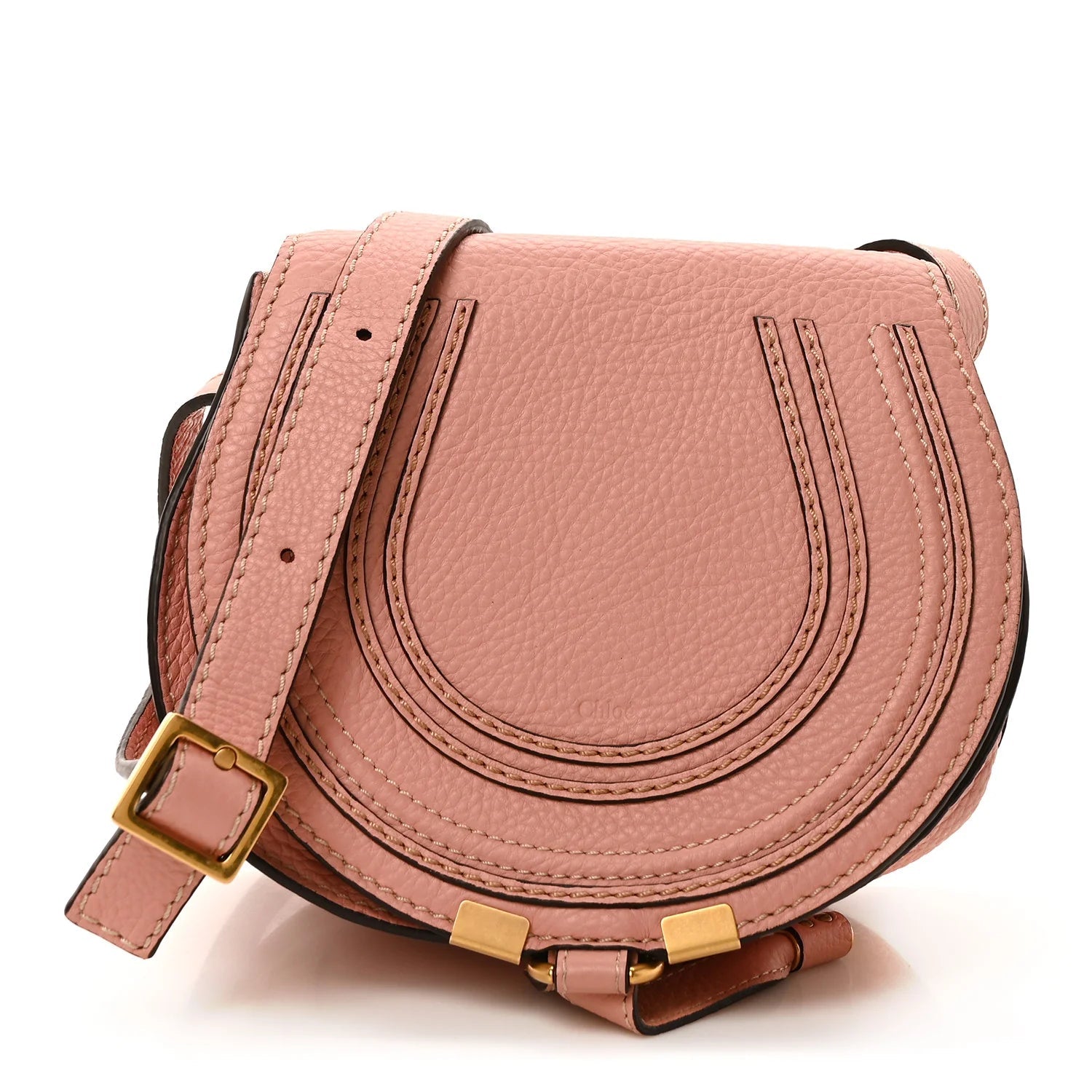 Grained Calfskin Small Marcie Saddle Bag Pink