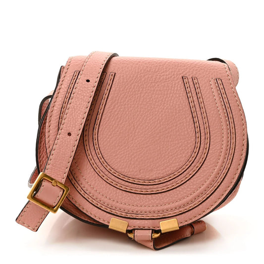 Grained Calfskin Small Marcie Saddle Bag Pink