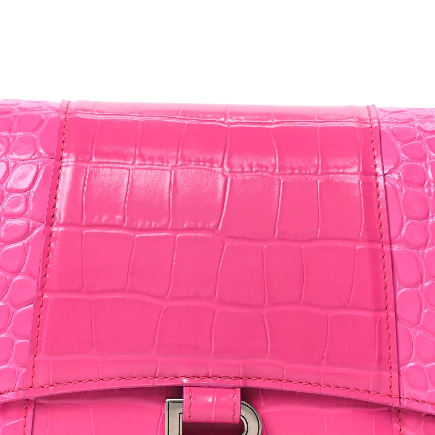 Shiny Calfskin Crocodile Embossed Small Hourglass Sling Shoulder Bag Fuchsia
