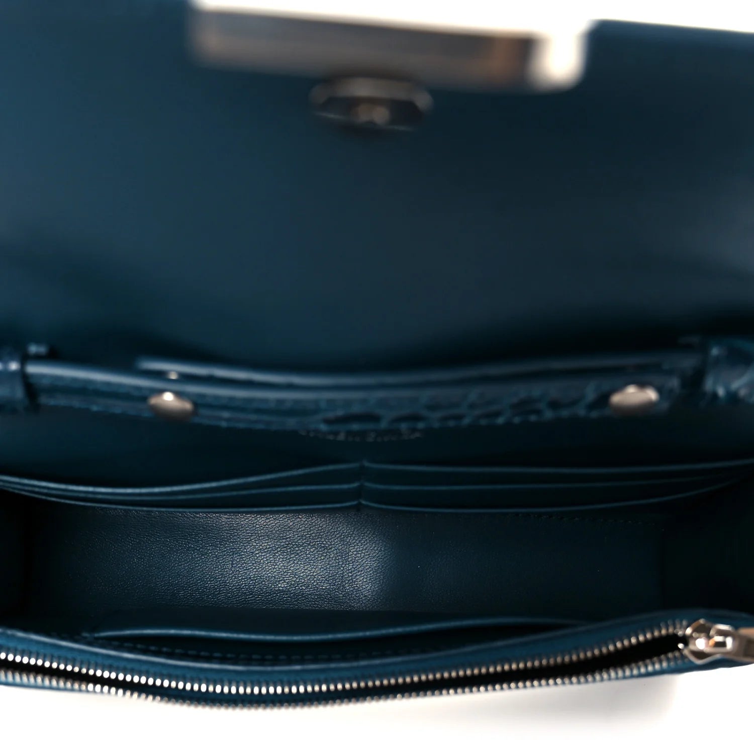 Shiny Calfskin Crocodile Embossed Hourglass Chain Bag Forest Green