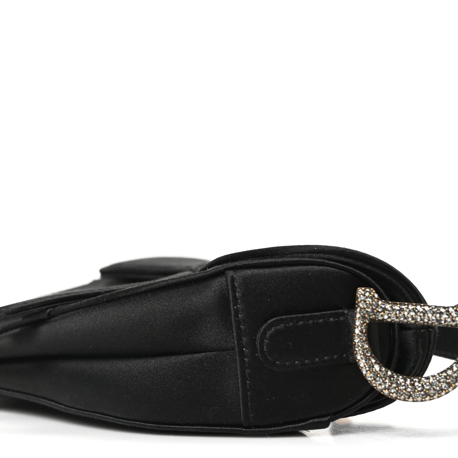 Satin Crystal Mini Saddle Bag Black