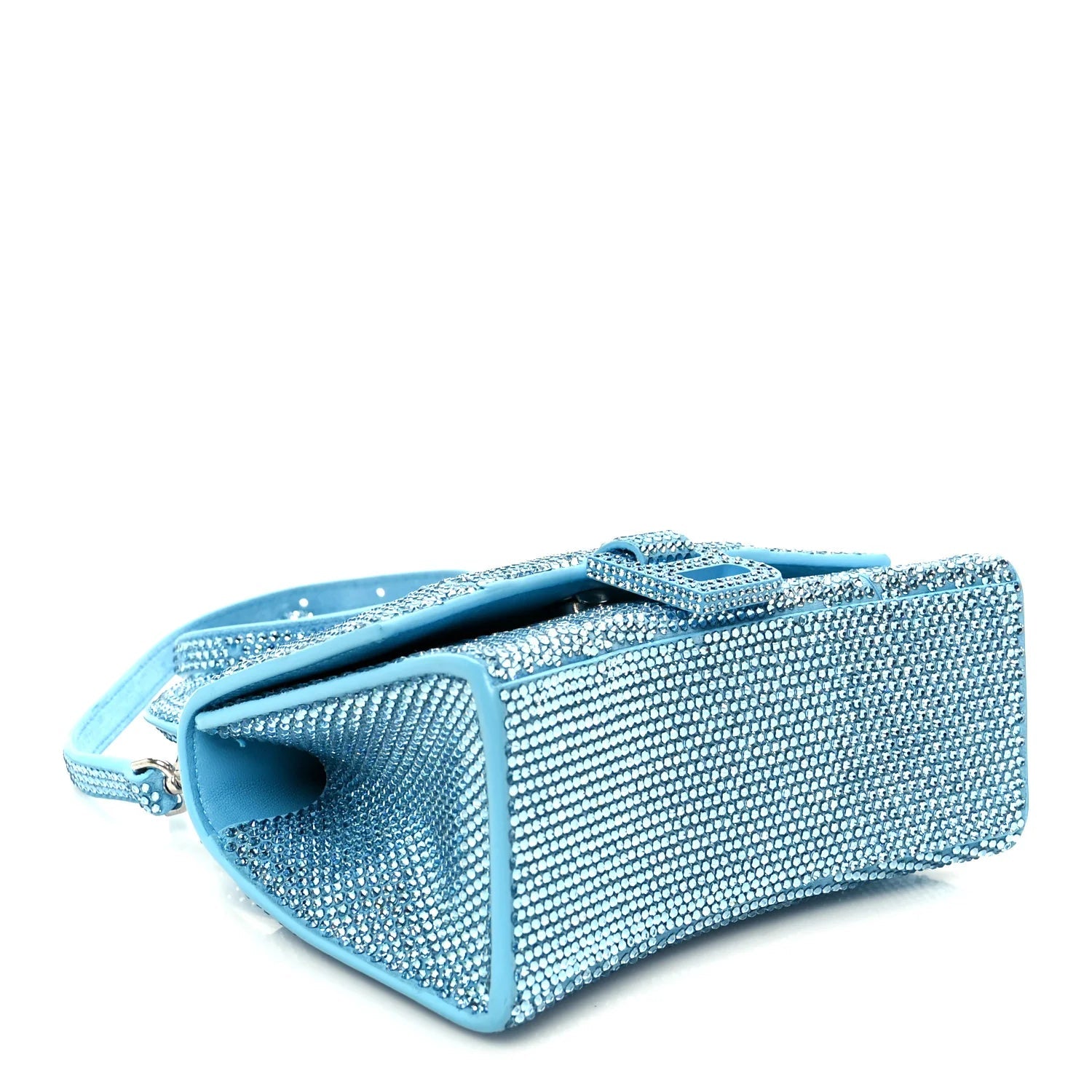 Strass Suede Hourglass Top Handle Bag XS Light Blue