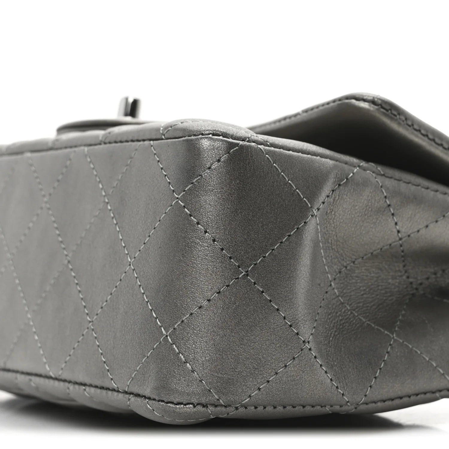 Metallic Lambskin Quilted Mini Rectangular Flap Dark Grey