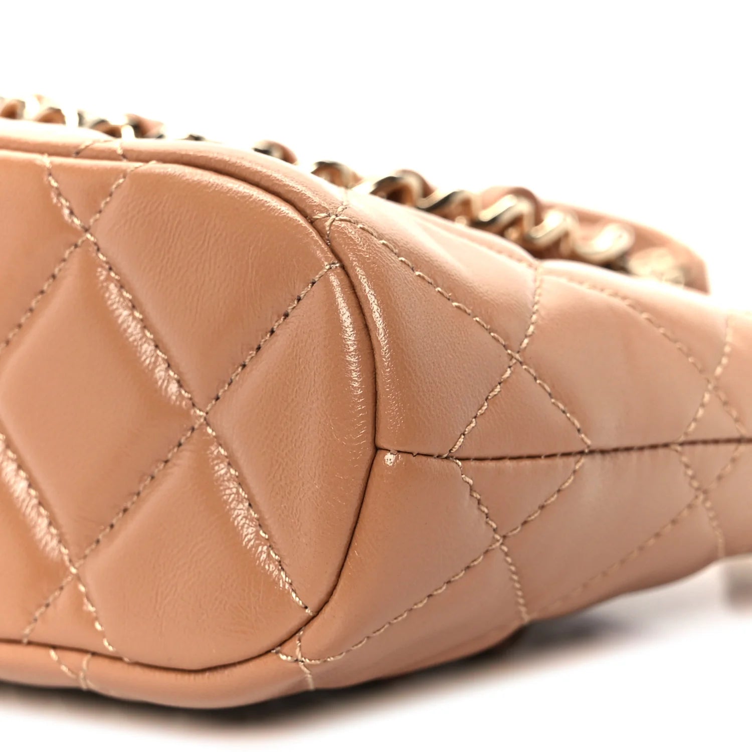 Shiny Lambskin Quilted Shiny Coco Clutch with Chain Dark Beige