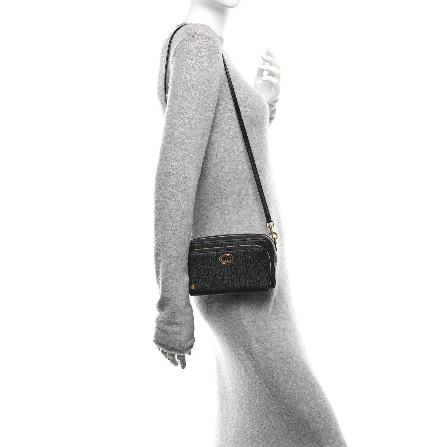 Grained Calfskin Caro Double Pouch Black