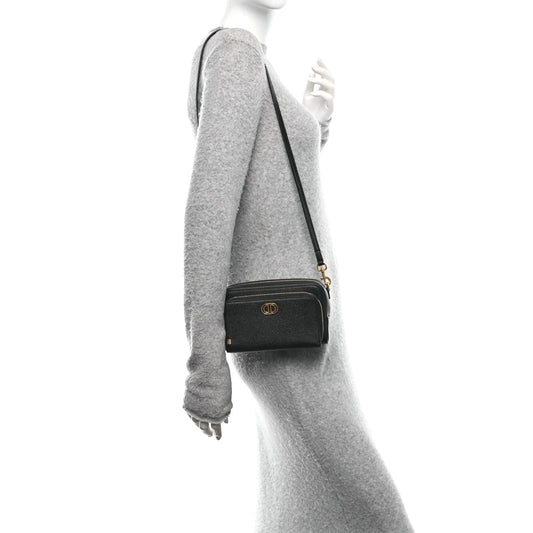 Grained Calfskin Caro Double Pouch Black