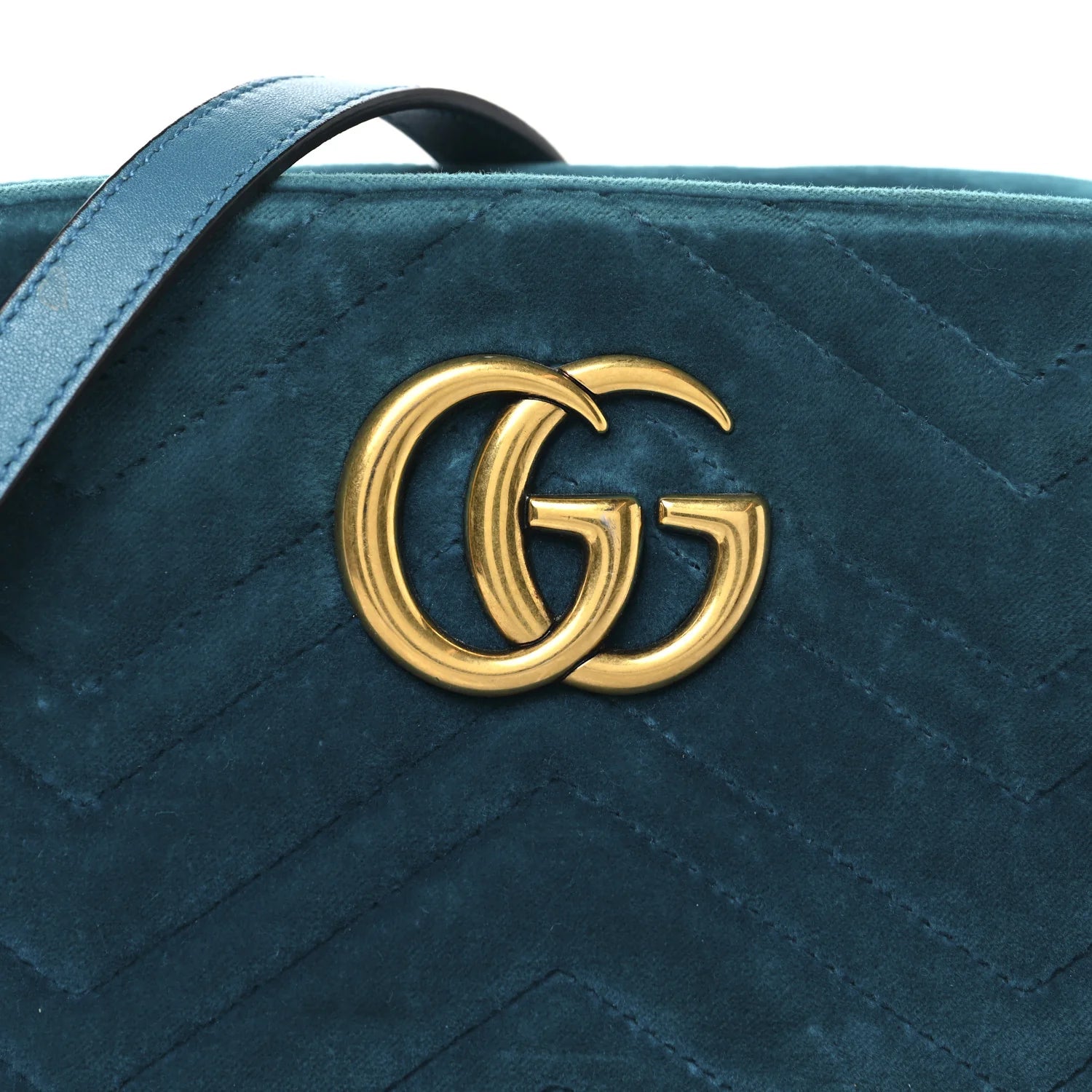 Velvet Matelasse Small GG Marmont Chain Shoulder Bag Pavone Cyan