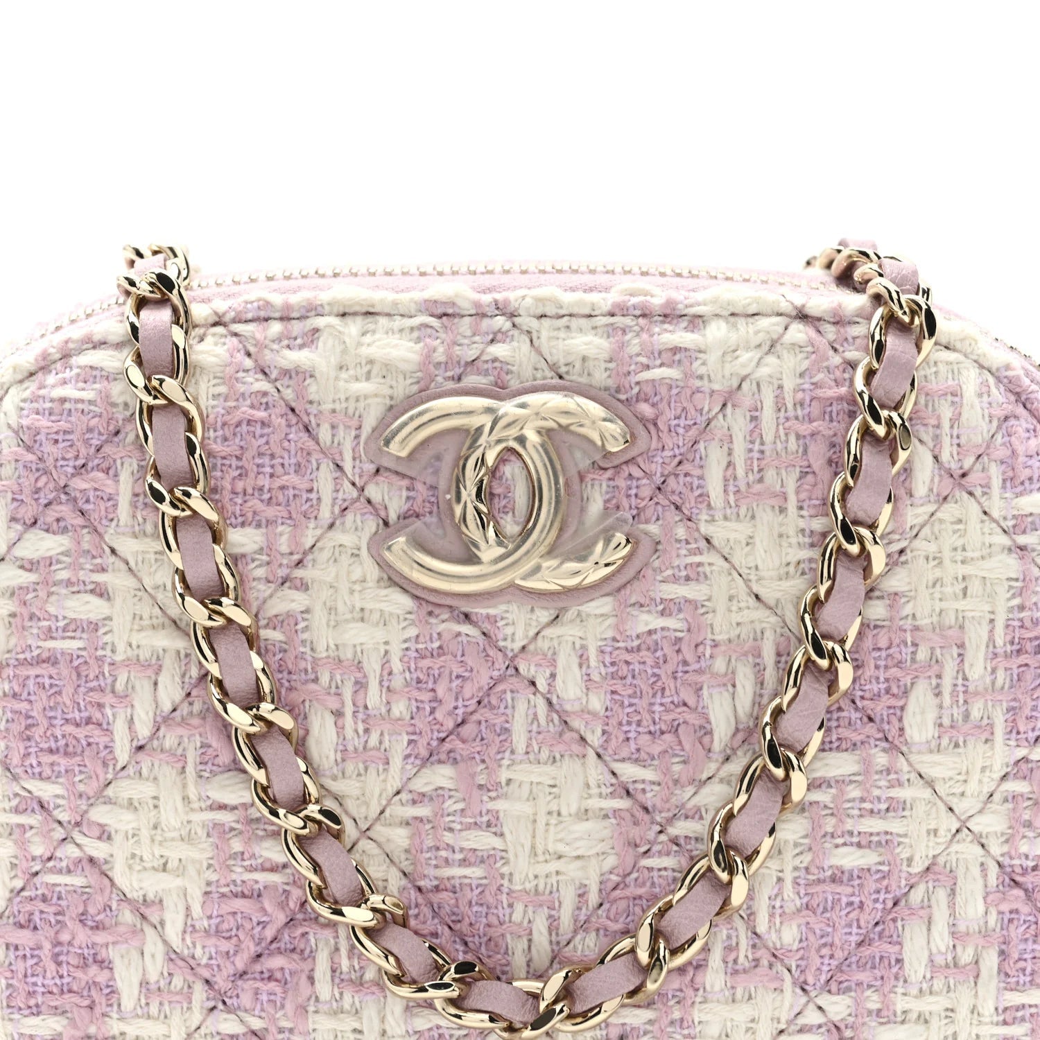 Tweed Quilted Mini Clutch with Chain Pink