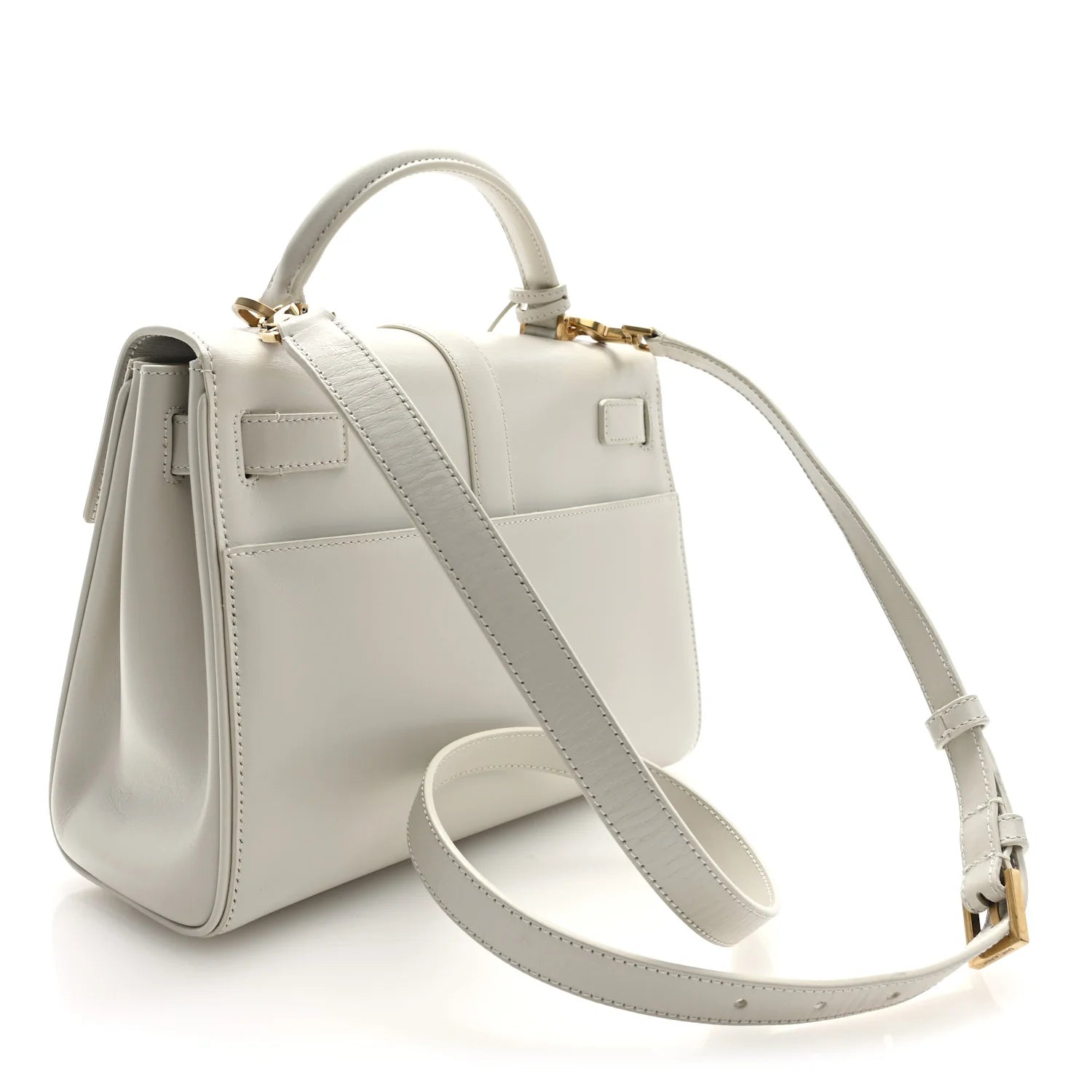 Shiny Calfskin Le Fermoir Top Handle Bag Small Crema Soft