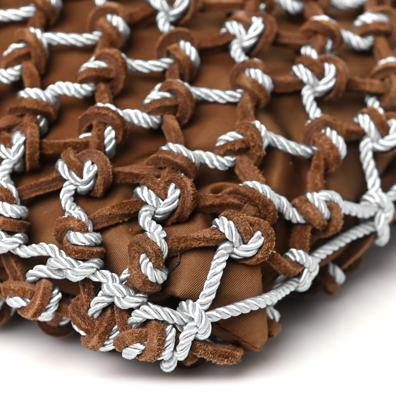 Rete Scamosciato Tessuto Macrame Small Noue Tote Cacao Celeste