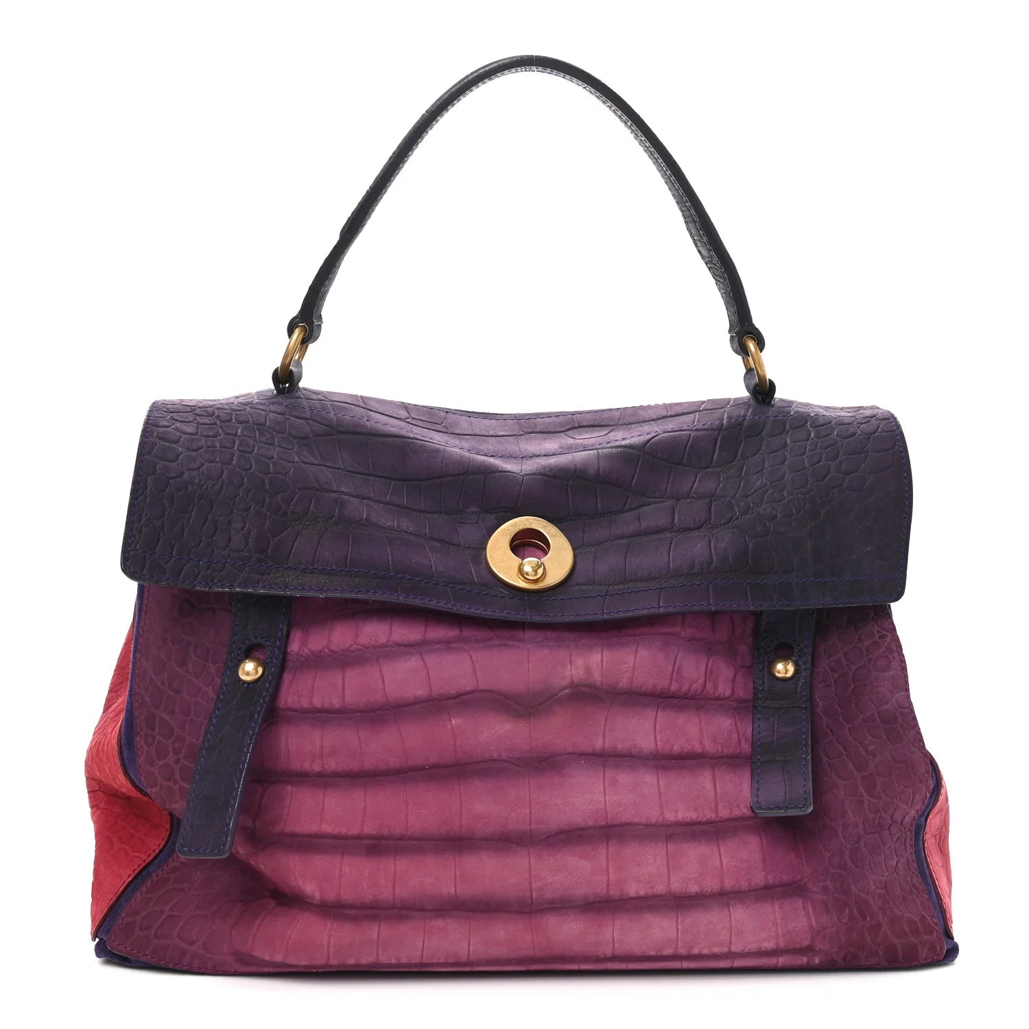 Nubuck Crocodile Embossed Large Muse Two Purple Pink