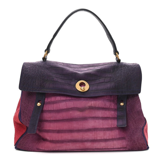 Nubuck Crocodile Embossed Large Muse Two Purple Pink