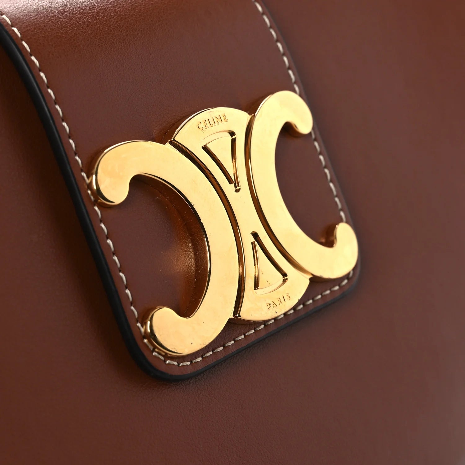 Smooth Calfskin Medium Strap Ava Triomphe Shoulder Bag Tan