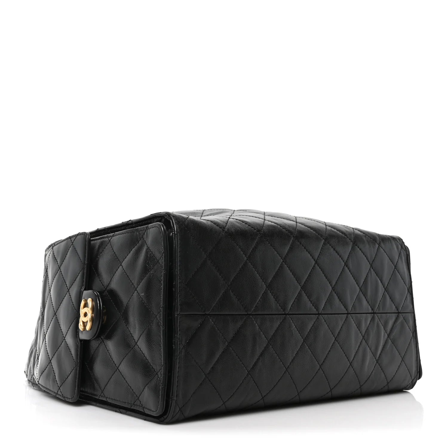 Shiny Crumpled Calfskin Quilted Medium  25 Handbag Black
