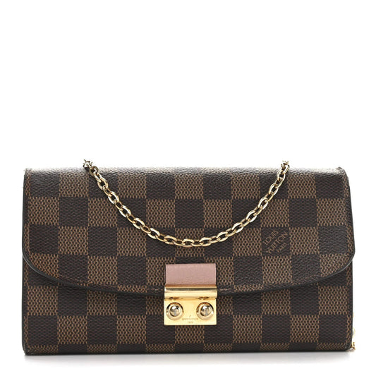 Damier Ebene Croisette Chain Wallet Rose Ballerine