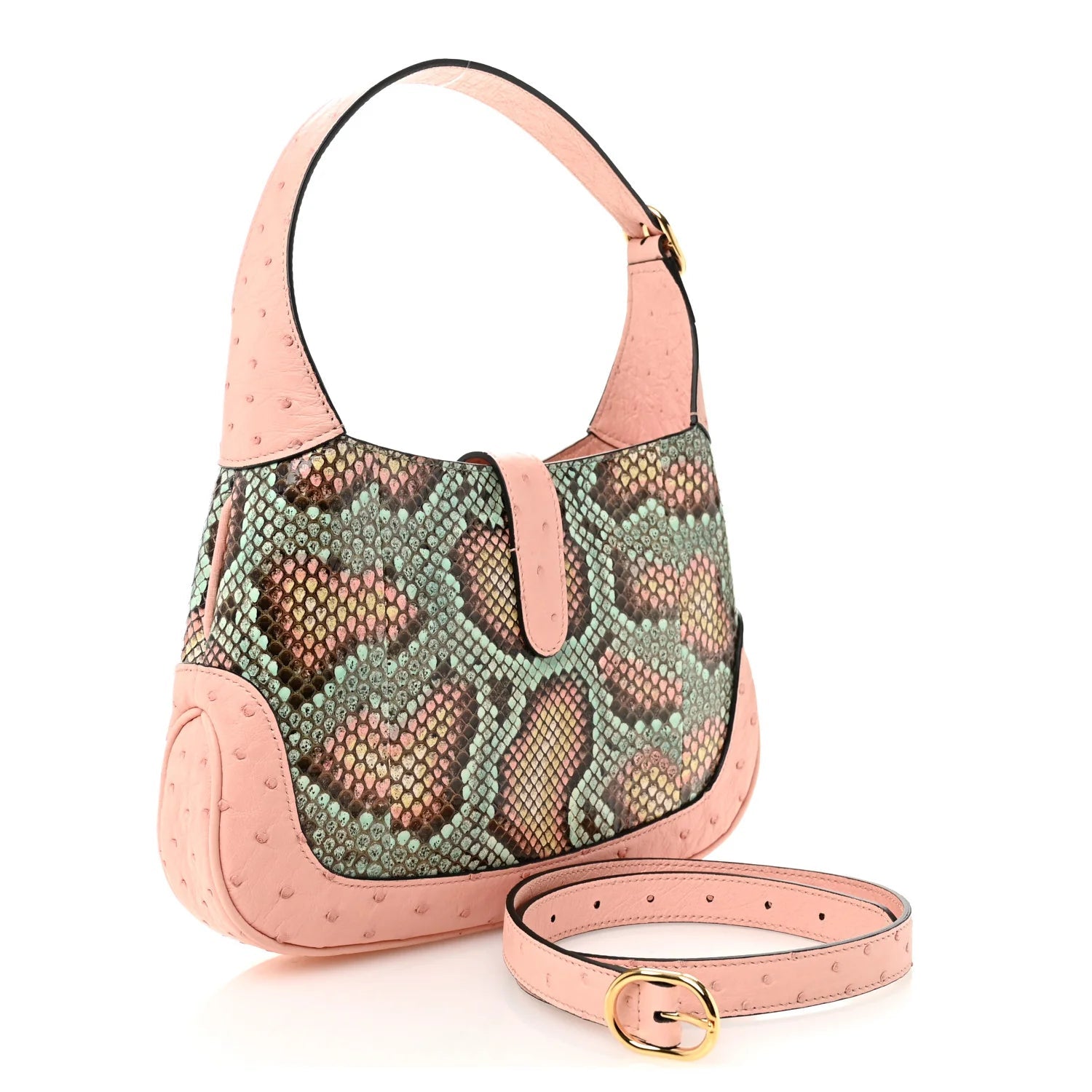 Snakeskin Ostrich Calfskin Small Jackie 1961 Hobo Pink Multicolor