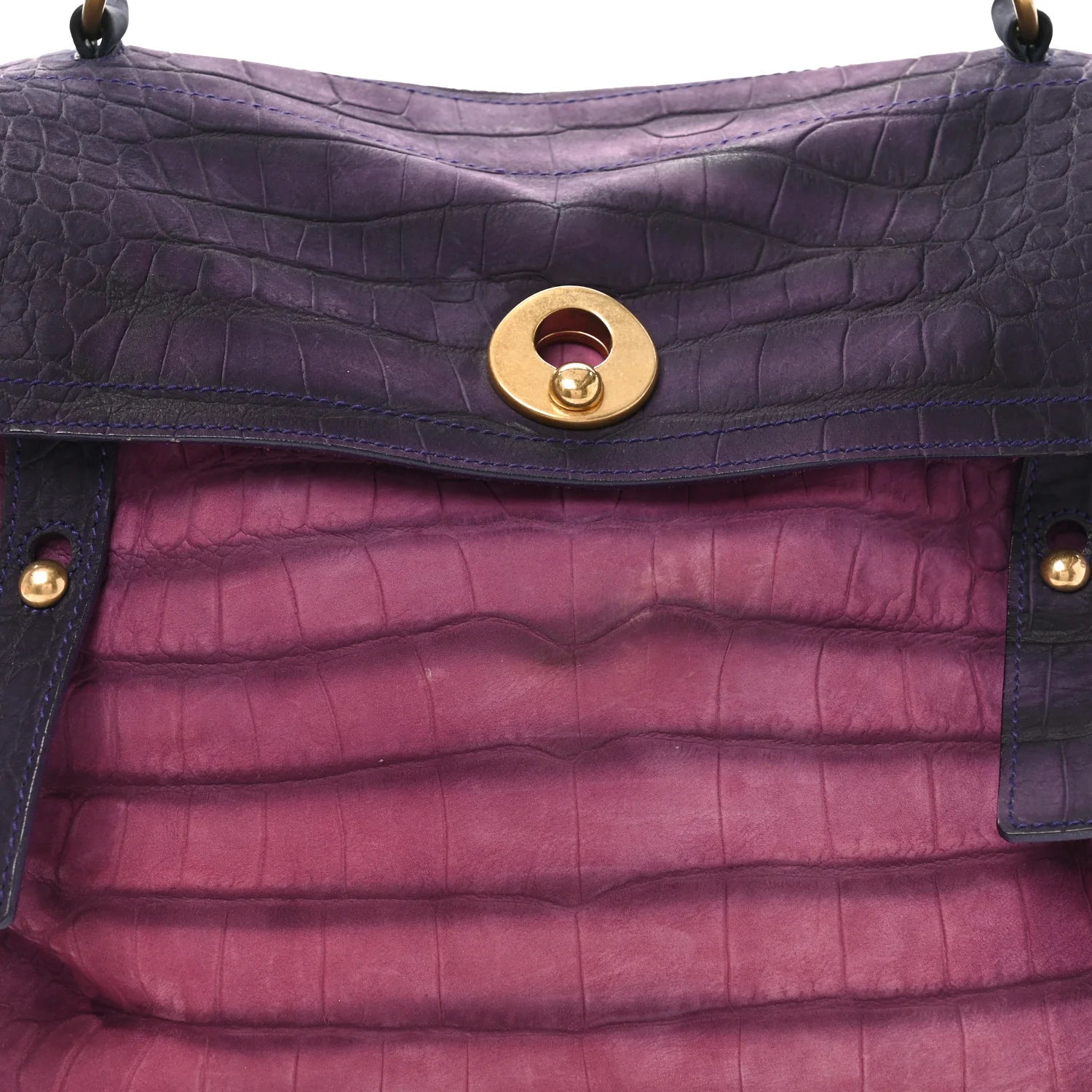 Nubuck Crocodile Embossed Large Muse Two Purple Pink