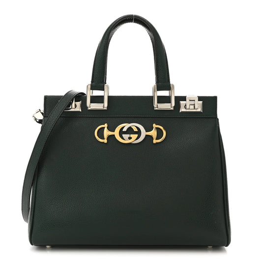 Grainy Calfskin Small Zumi Top Handle Bag Vintage Green