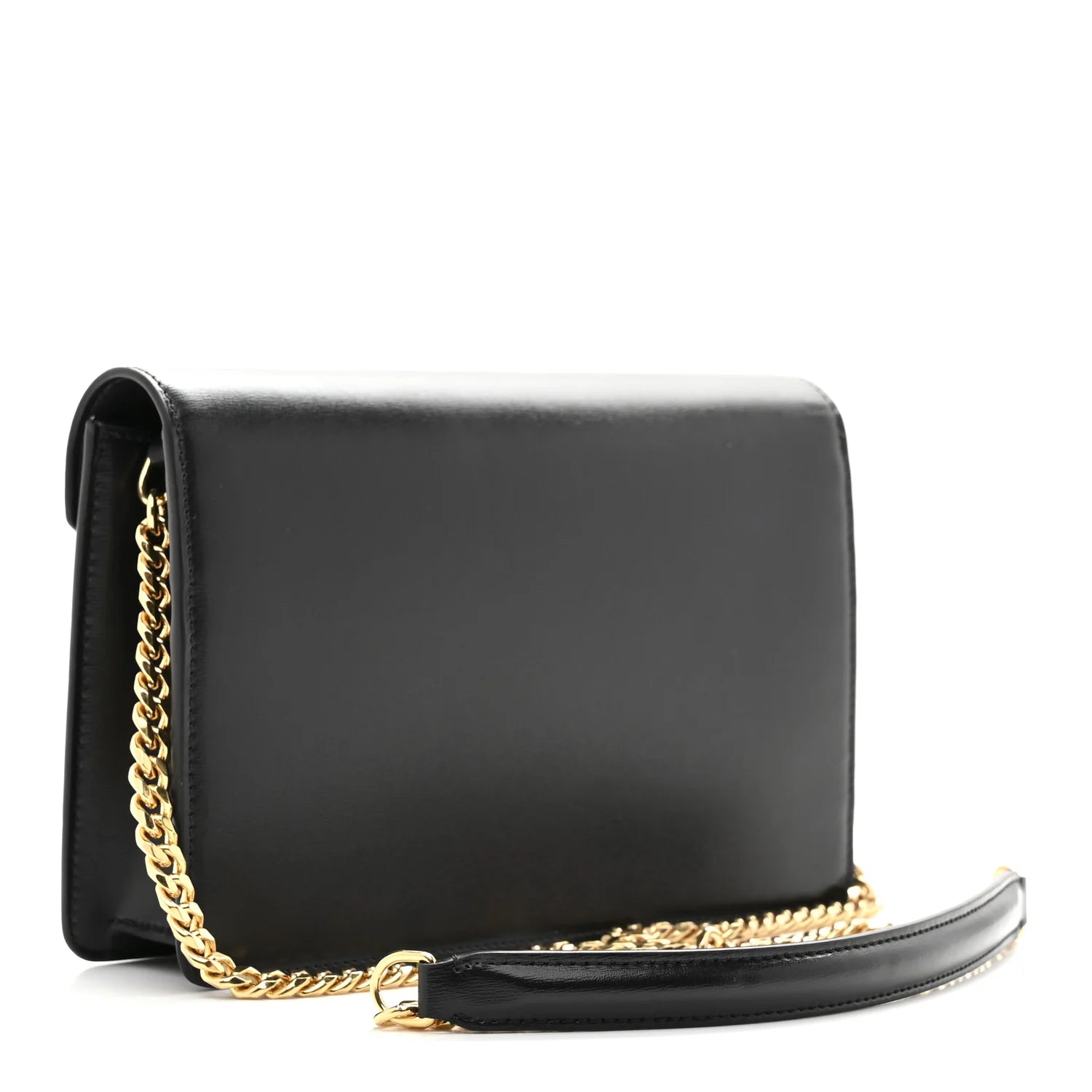 Shiny Calfskin Triomphe Margo Wallet on Chain Black