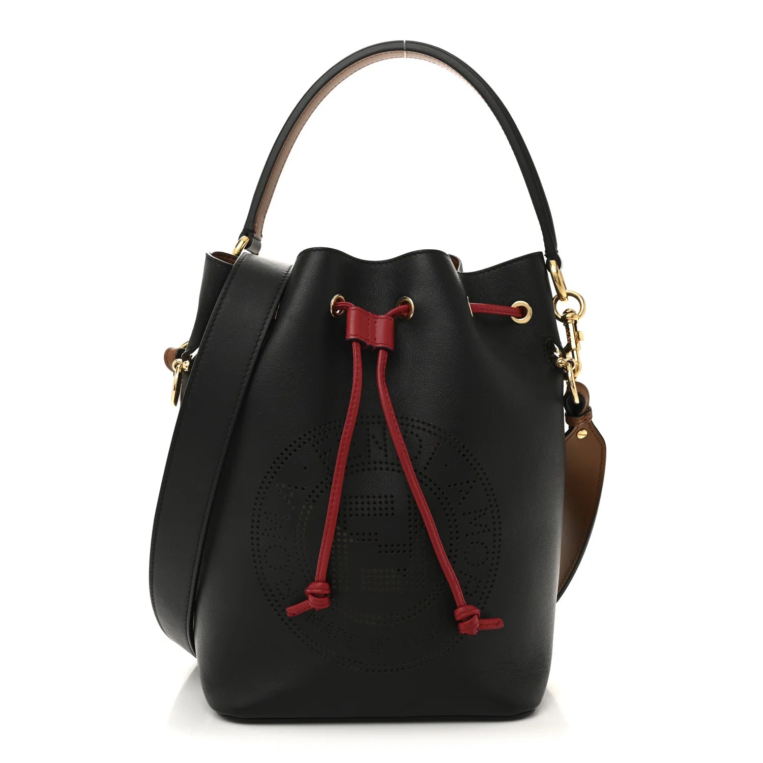 Vitello Grace F Is  Stamp Patch Perforated Small Mon Tresor Bucket Bag Black