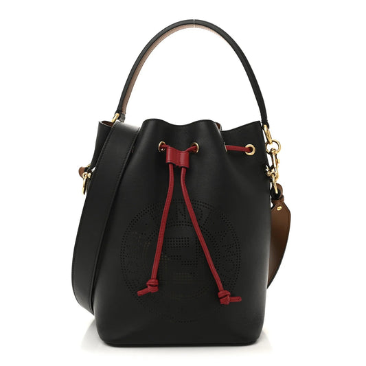 Vitello Grace F Is  Stamp Patch Perforated Small Mon Tresor Bucket Bag Black