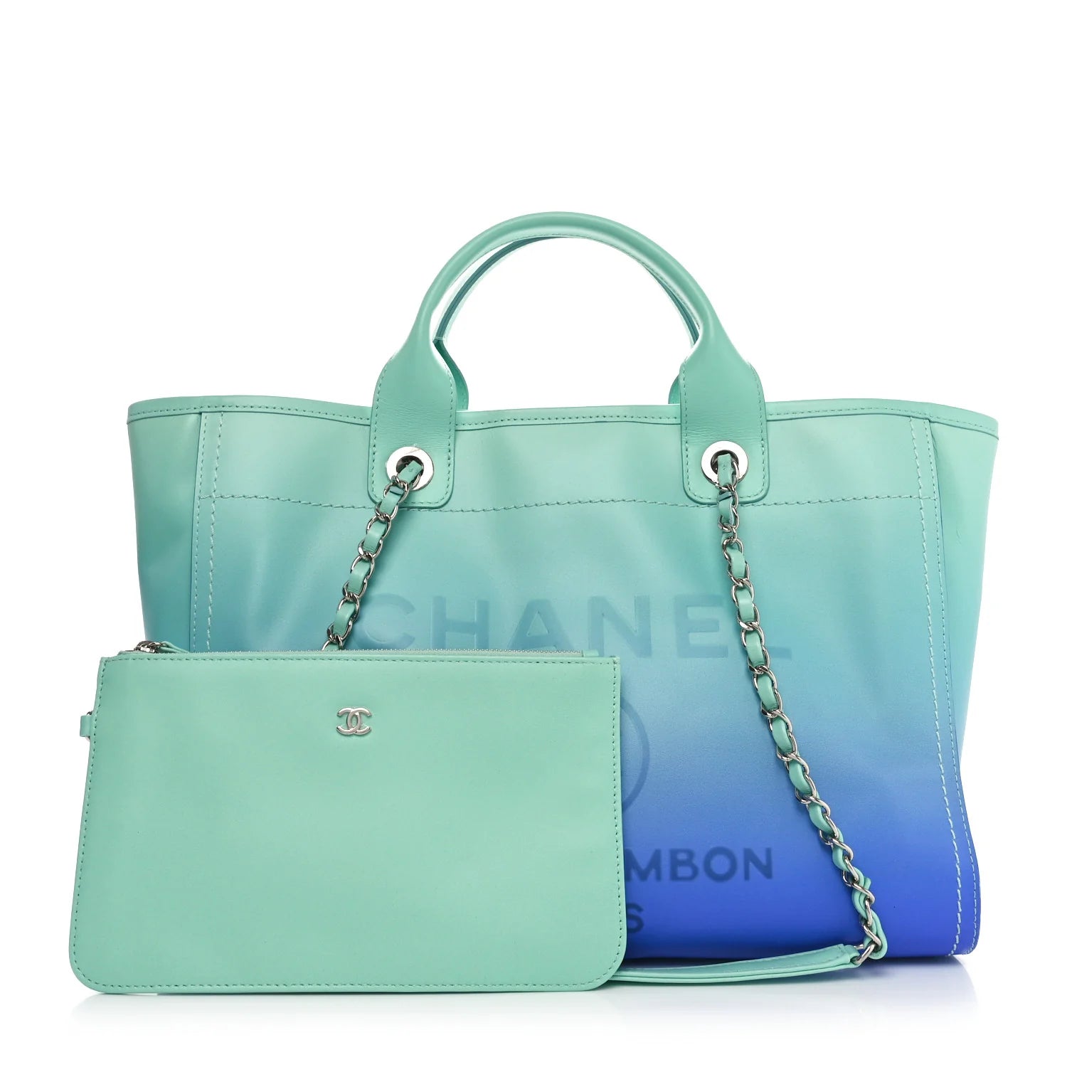 Shaded Calfskin Small Deauville Tote Light Green Turquoise Purple