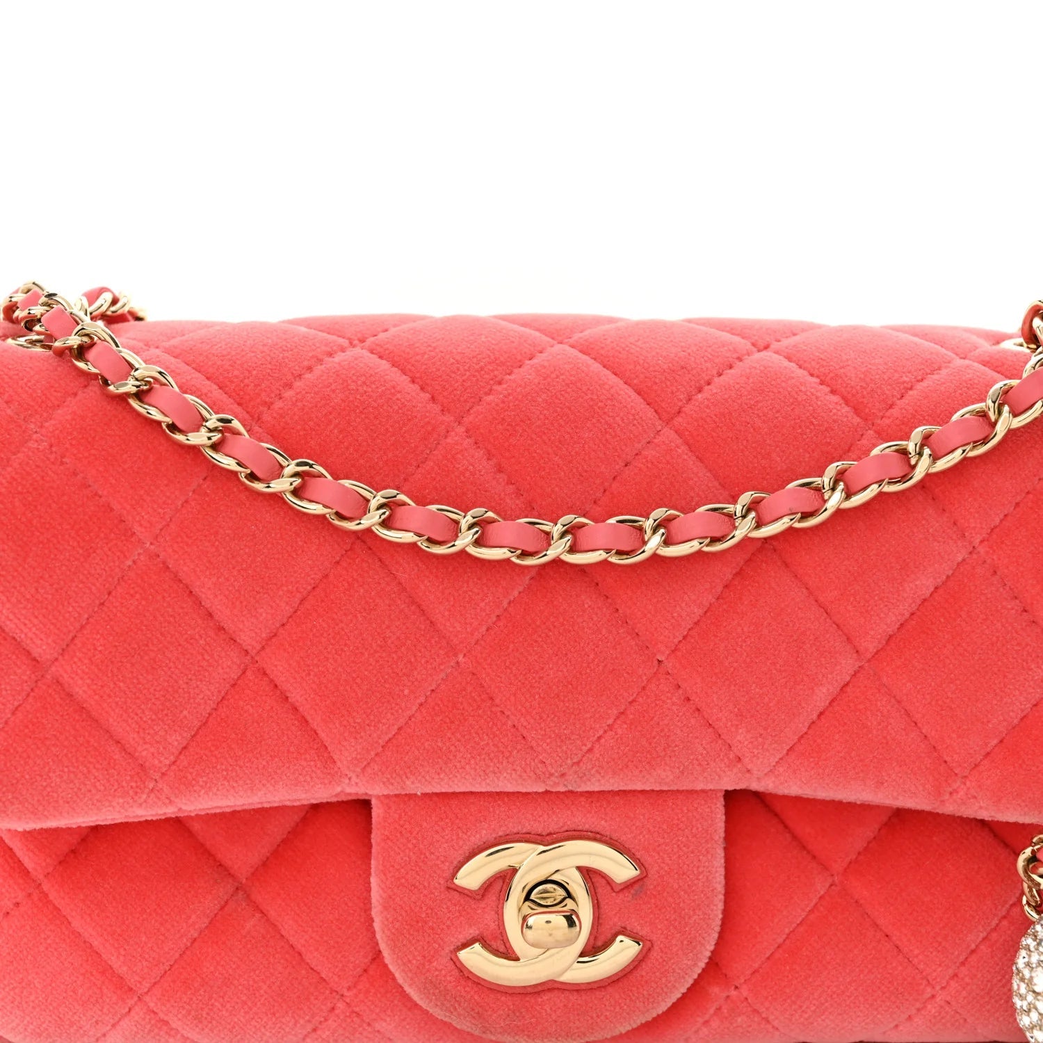 Velvet Quilted Mini Rectangular Pearl Crush Flap Coral