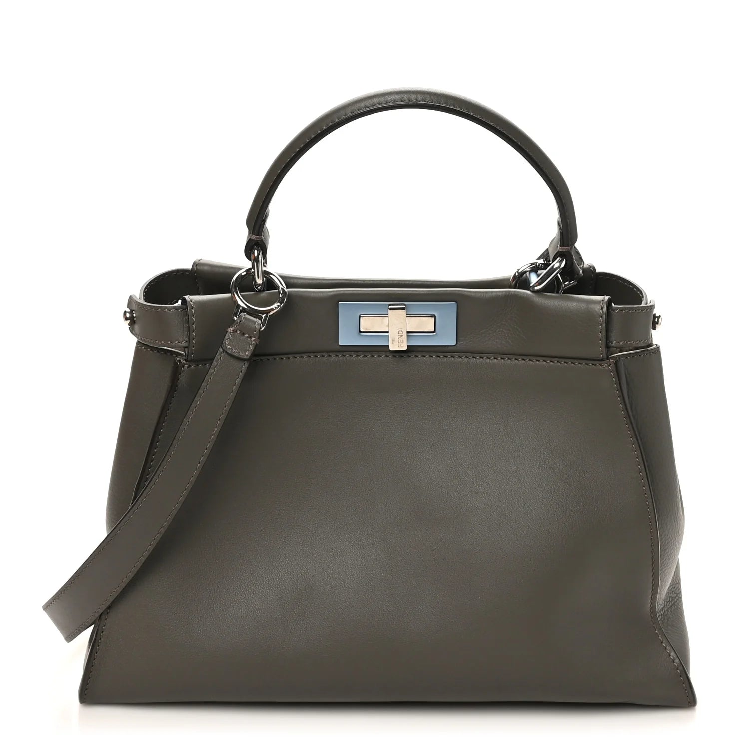 Vitello Seta Shiny Nappa Medium Peekaboo Iconic Satchel Carbone Grigio Polvere