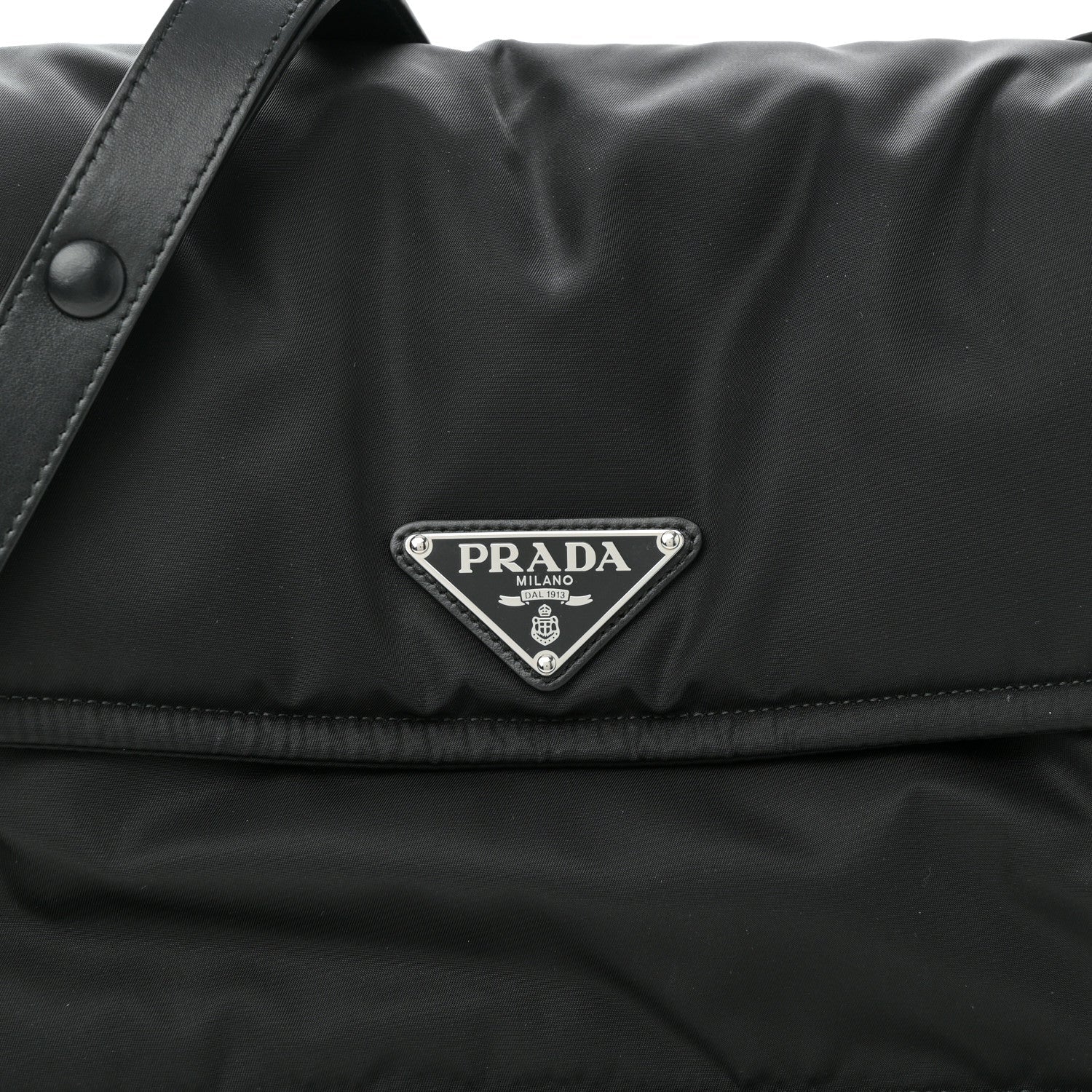 Re-Nylon Vitello Padded Large Flap Shoulder Bag Black