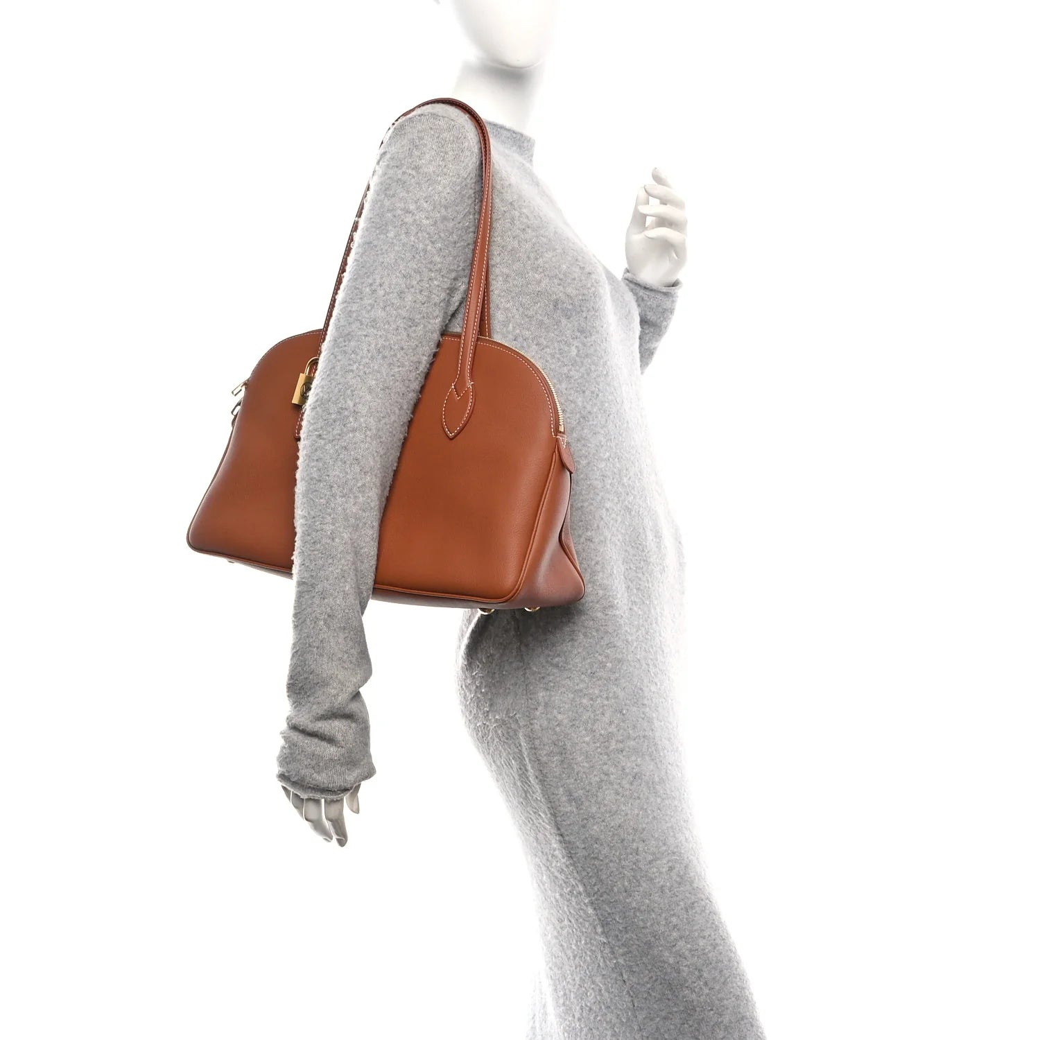 Grained Calfskin Low Key Duffle Tote Cognac