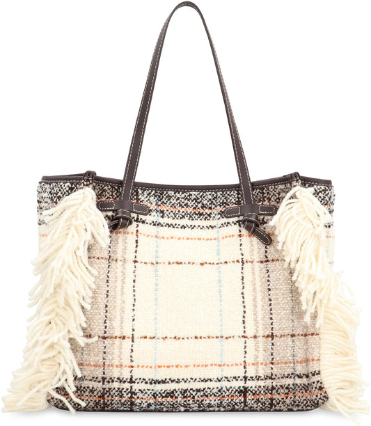 MARCELLA SHOPPER BAG in PLAID-EFFECT FABRIC, MIXED COLORS, MAGNETIC CLOSURE