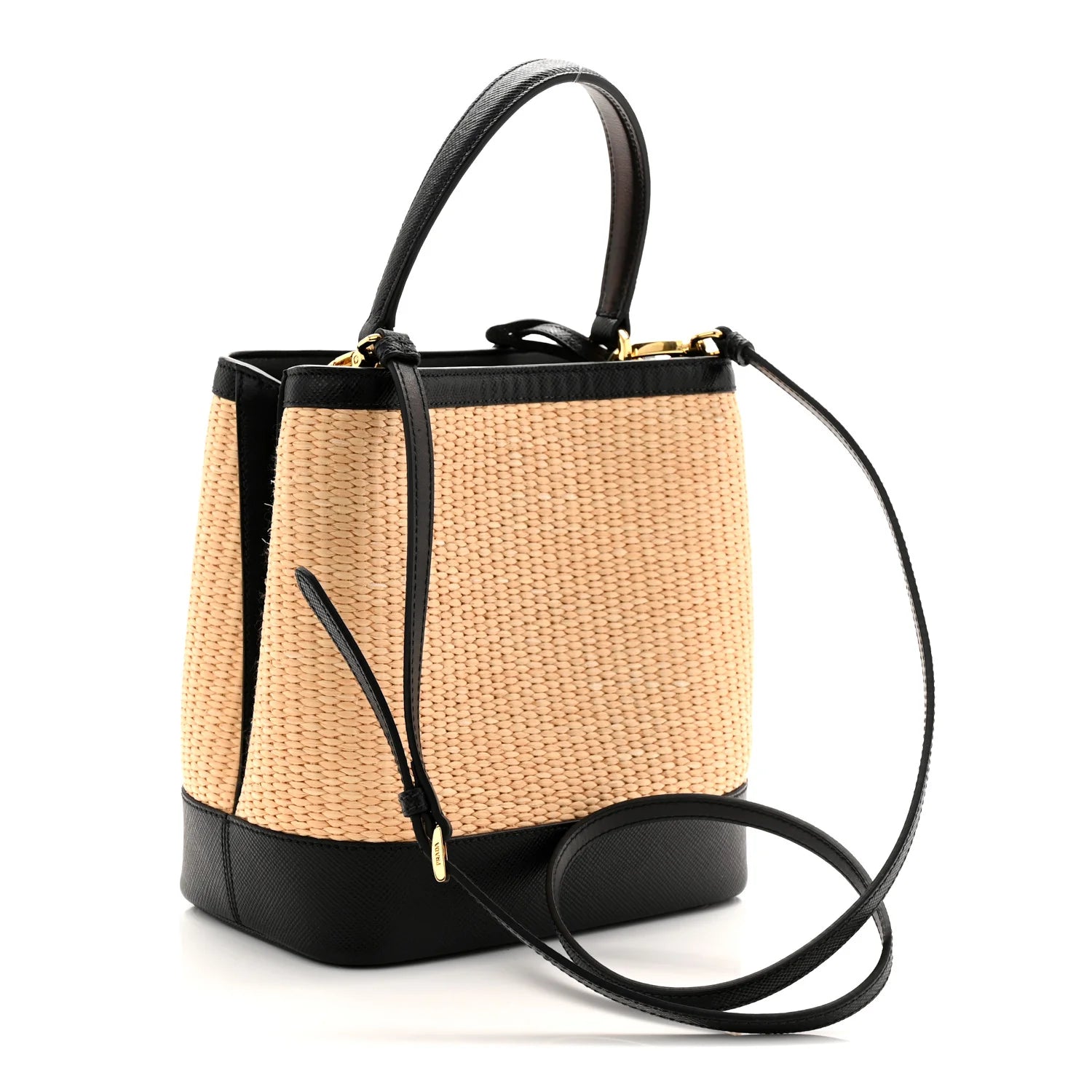 Paglia Saffiano Medium Panier Bucket Bag Naturale Black