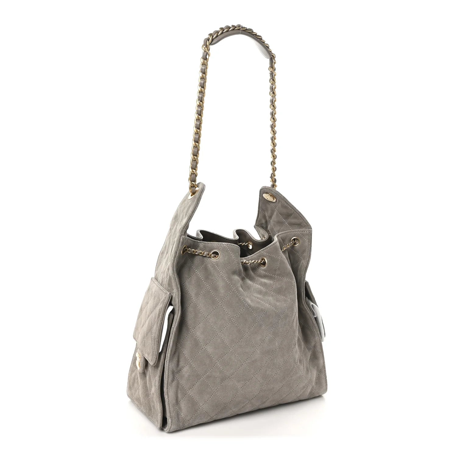 Suede Quilted Medium  25 Handbag Grey