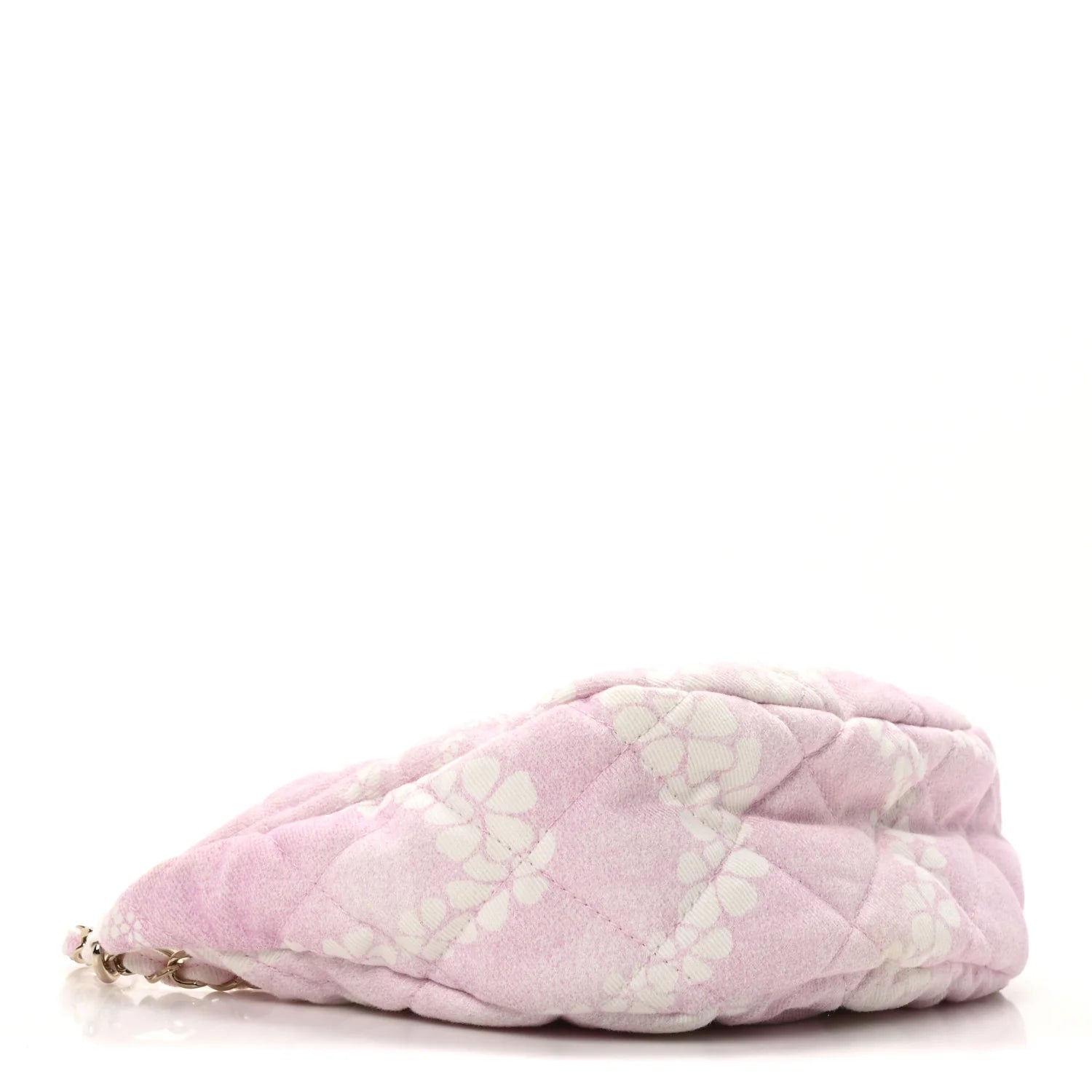 Printed Denim Quilted Large Hobo Bag Light Pink White