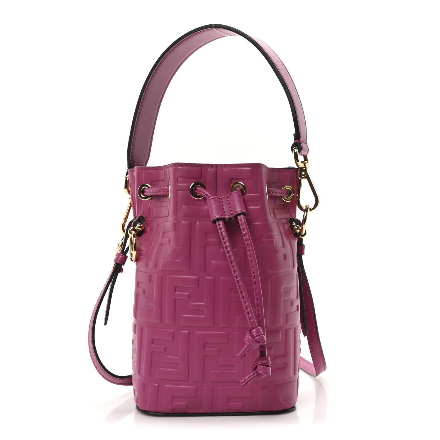 Vitello Liberty F Is  FF 1974 Embossed Mini Mon Tresor Bucket Bag Ciclamino Pilar