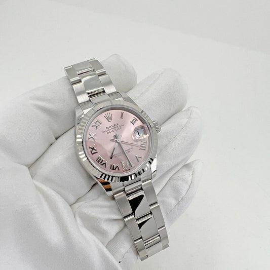 Datejust 31, Oystersteel and 18K White Gold with Diamonds, Pink Roman Dial, 31Mm, Fluted, Oyster, Ref# 278274-0023