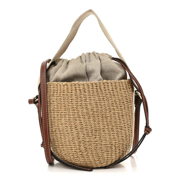 X MIFUKO Raffia Calfskin Small Woody Basket Shoulder Bag Black Beige