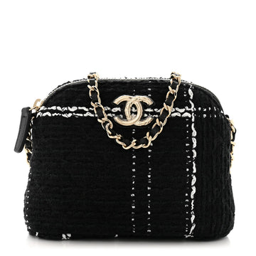 Tweed Quilted Mini Clutch with Chain Black White