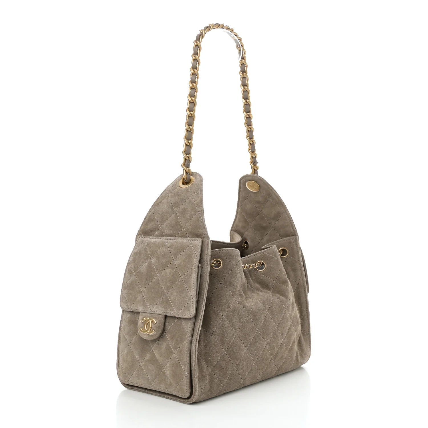 Suede Quilted Small  25 Handbag Dark Grey