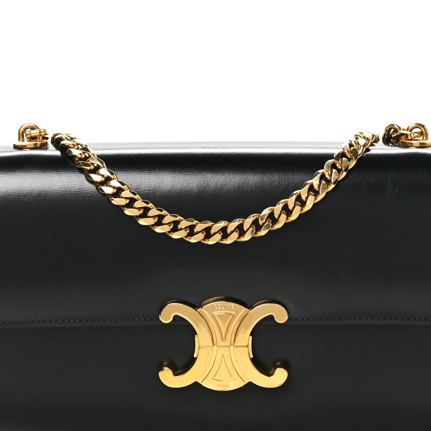 Shiny Calfskin Triomphe Chain Bag Black