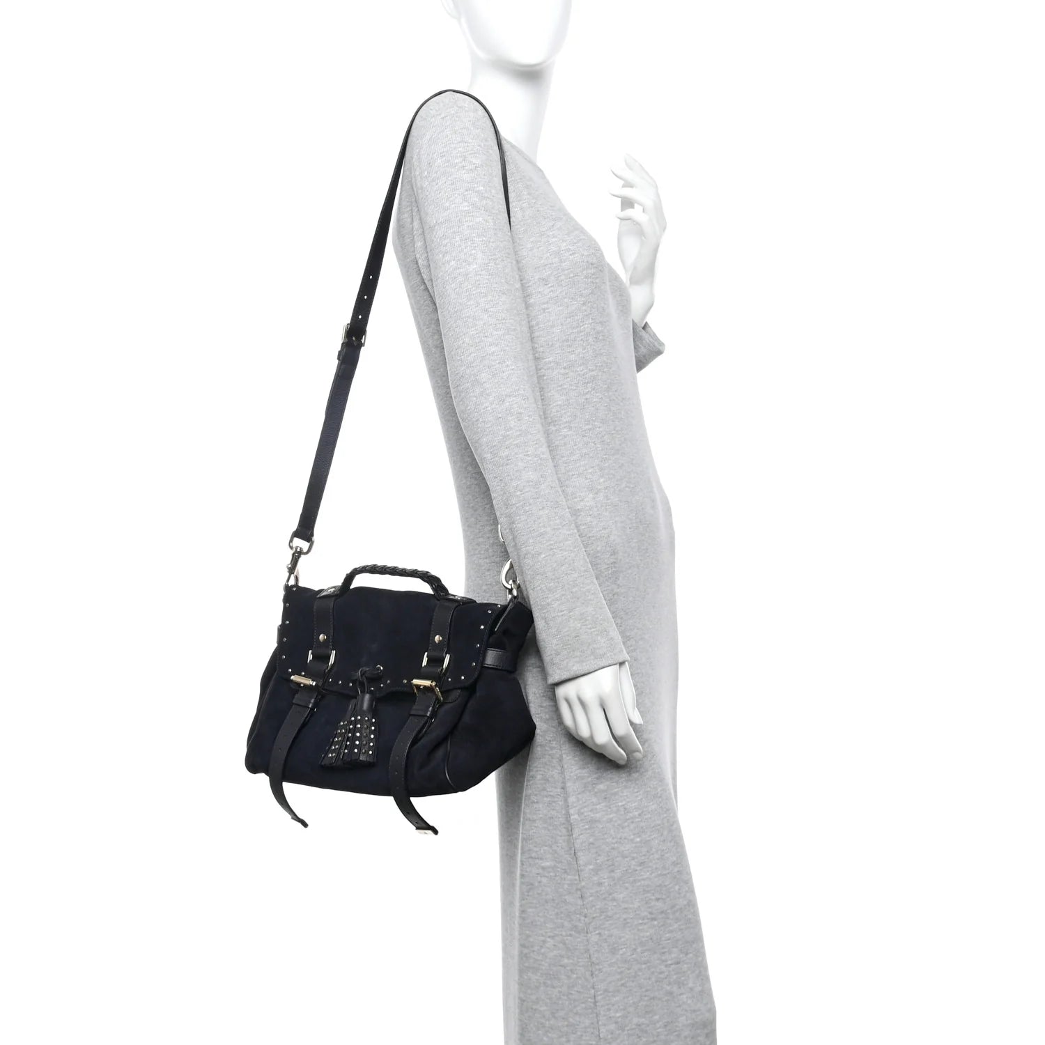 Heavy Suede Alexa Tassel Satchel Ink Blue