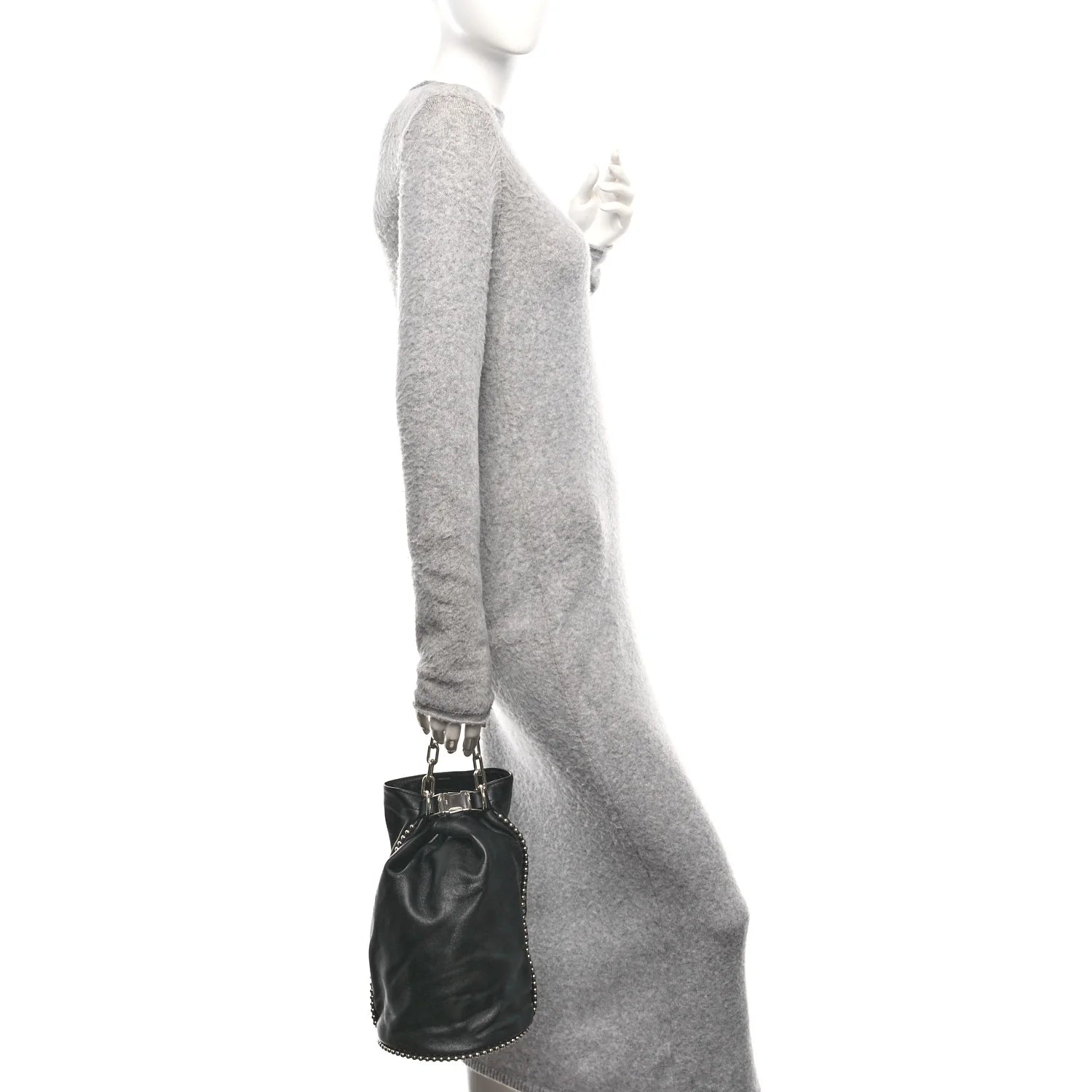 Lambskin Attica Chain Dry Sack Bucket Bag Black