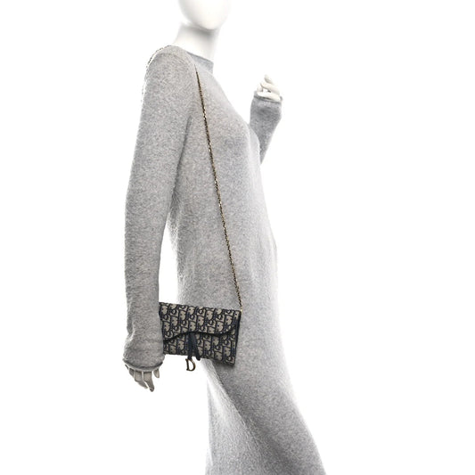 Oblique Saddle Chain Long Wallet Blue